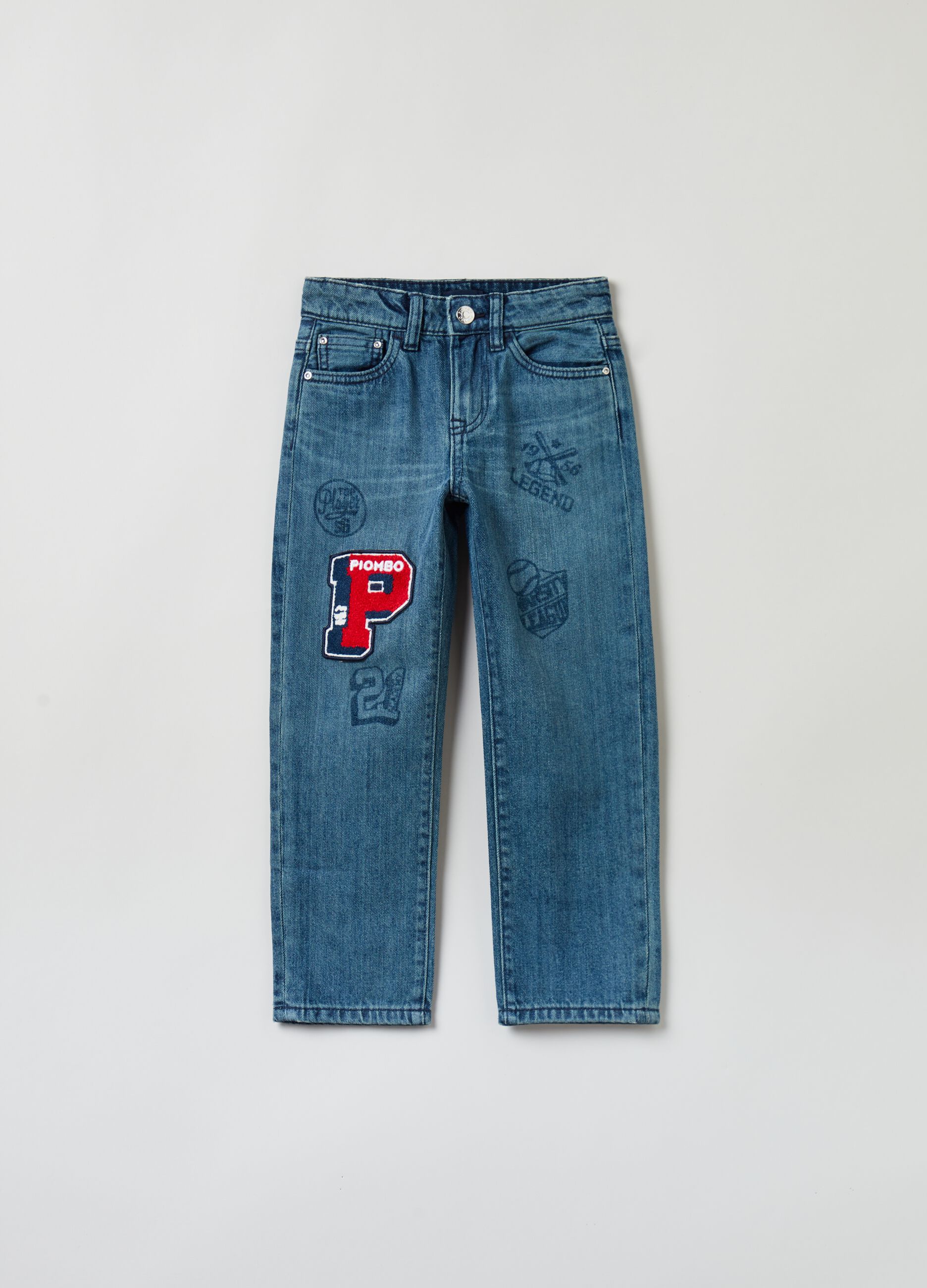 Five-pocket jeans with patch and print_0