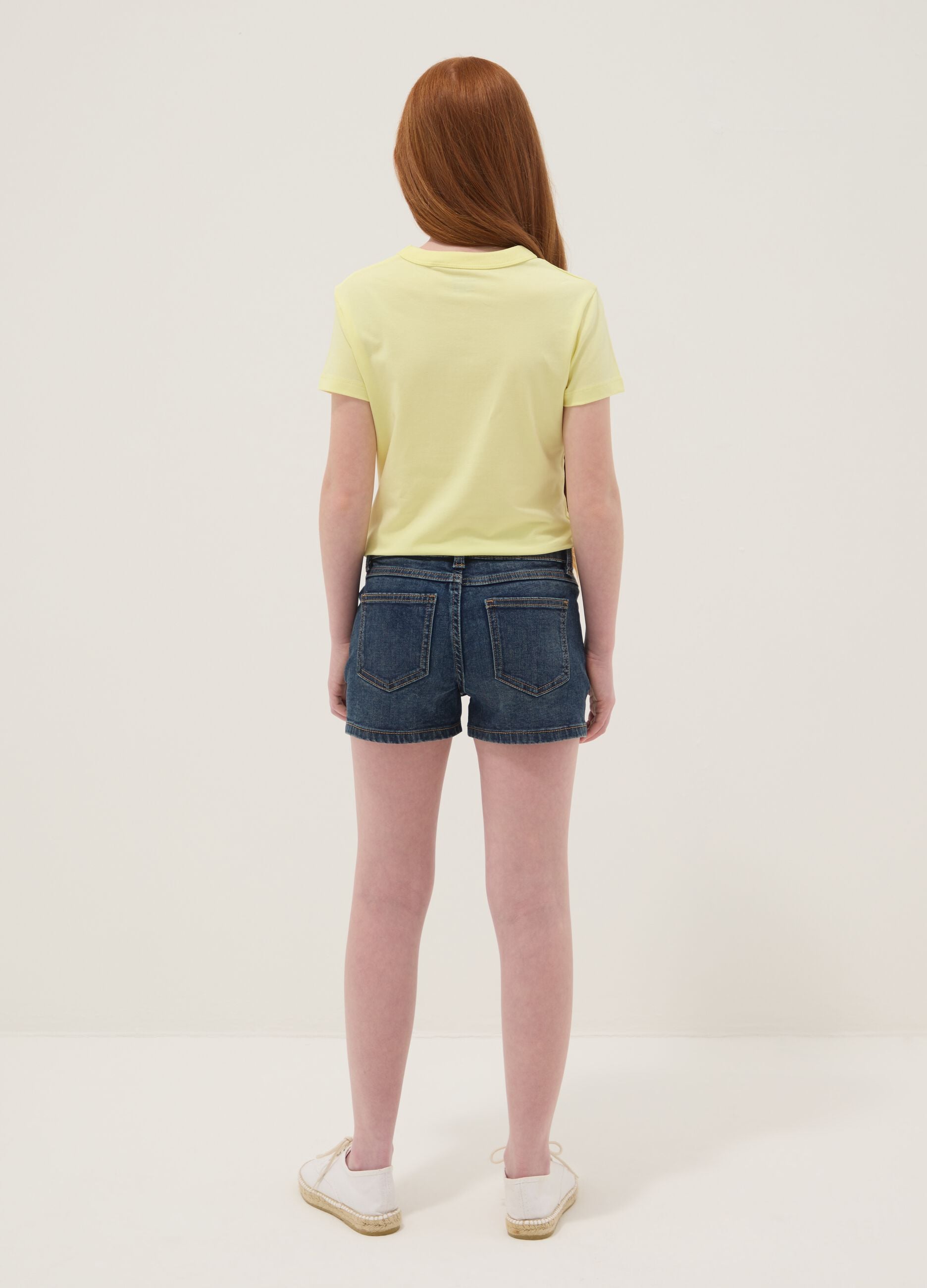 Blue stretch cotton-blend denim shorts for girls, slim fit