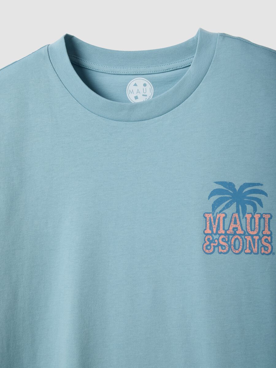 Blue short-sleeve pure cotton T-shirt with print, relaxed fit_5