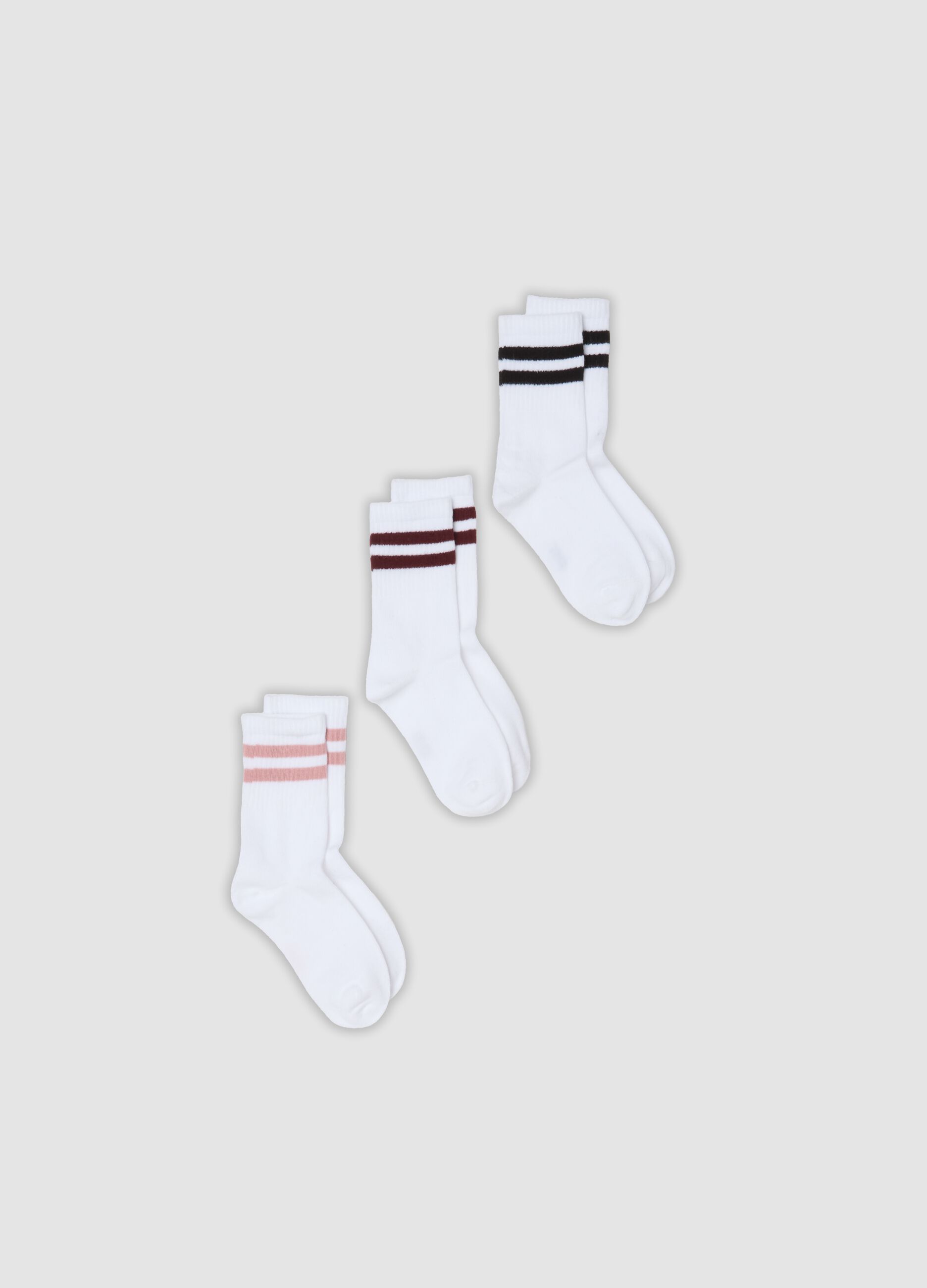 3-pack of white striped midi socks in stretch organic cotton