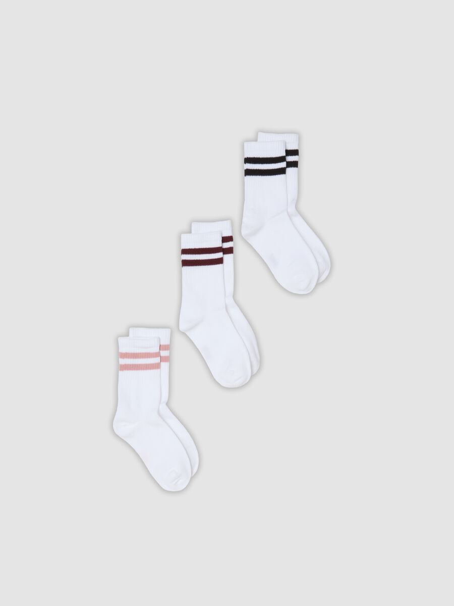 3-pack of white striped midi socks in stretch organic cotton_0