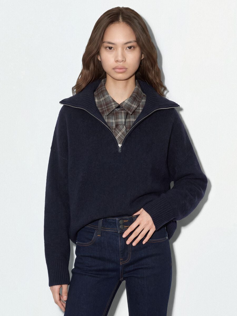 Blue stretch wool half-zip jumper_0