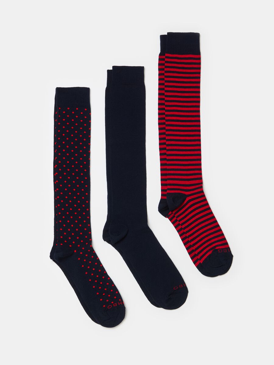 Three-pair pack long socks with polka dots and stripes_0