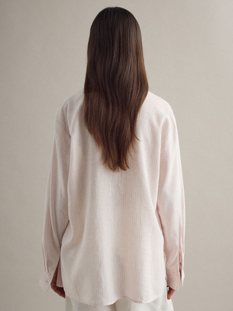 Multicolour striped linen blend regular fit shirt_3