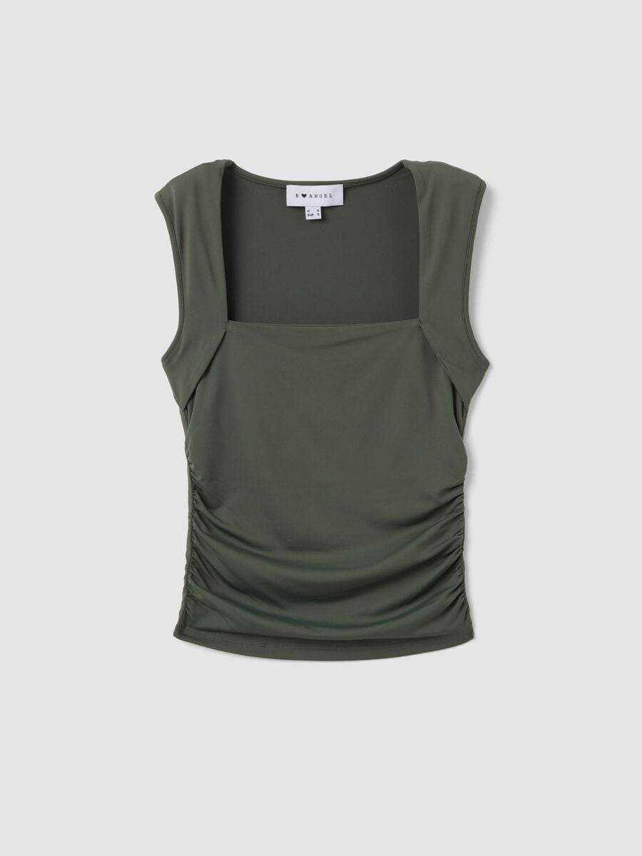 Green stretch tank top with side ruching_4