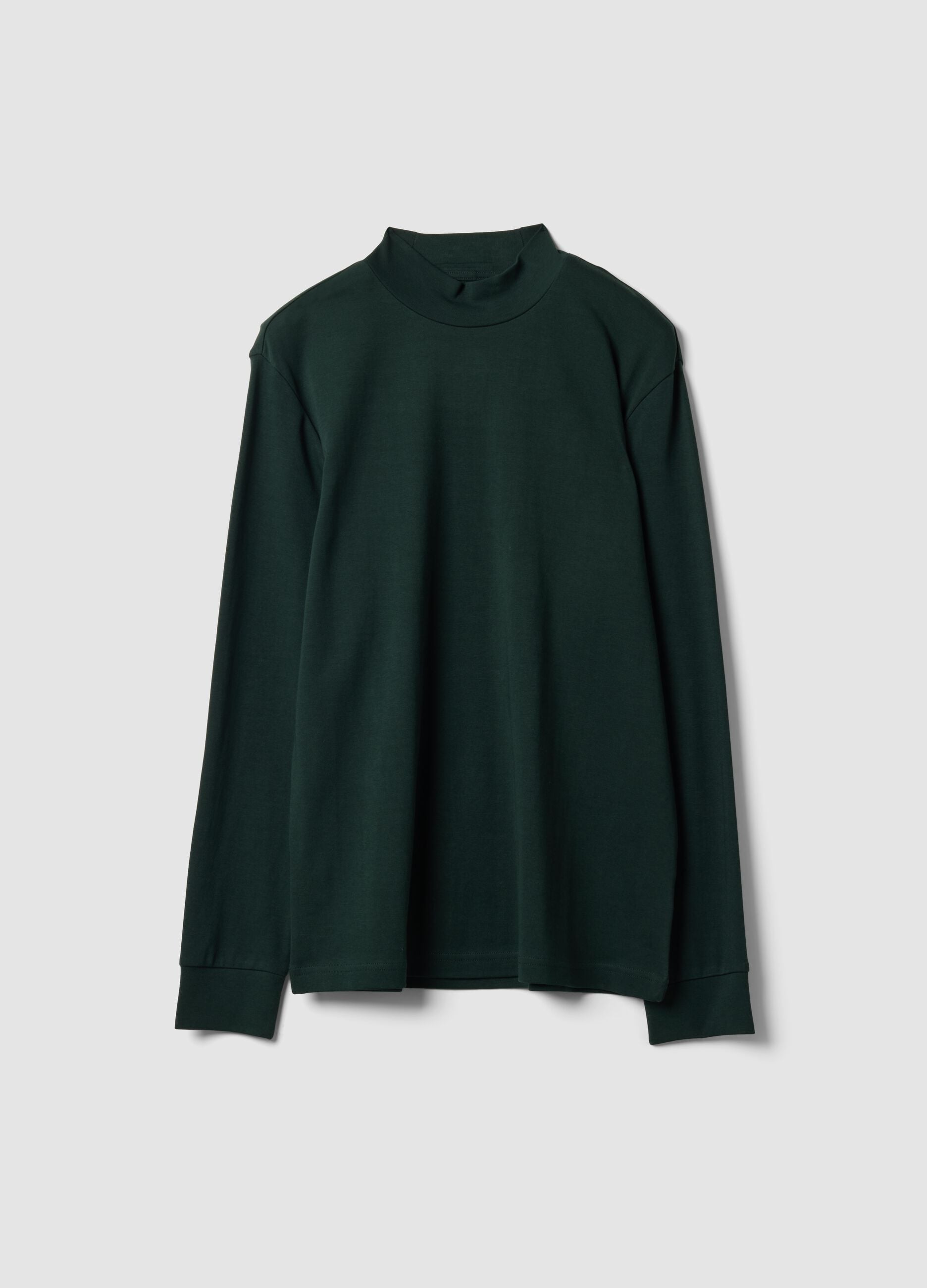 T-shirt verde in puro cotone con collo rialzato strutturato regular fit