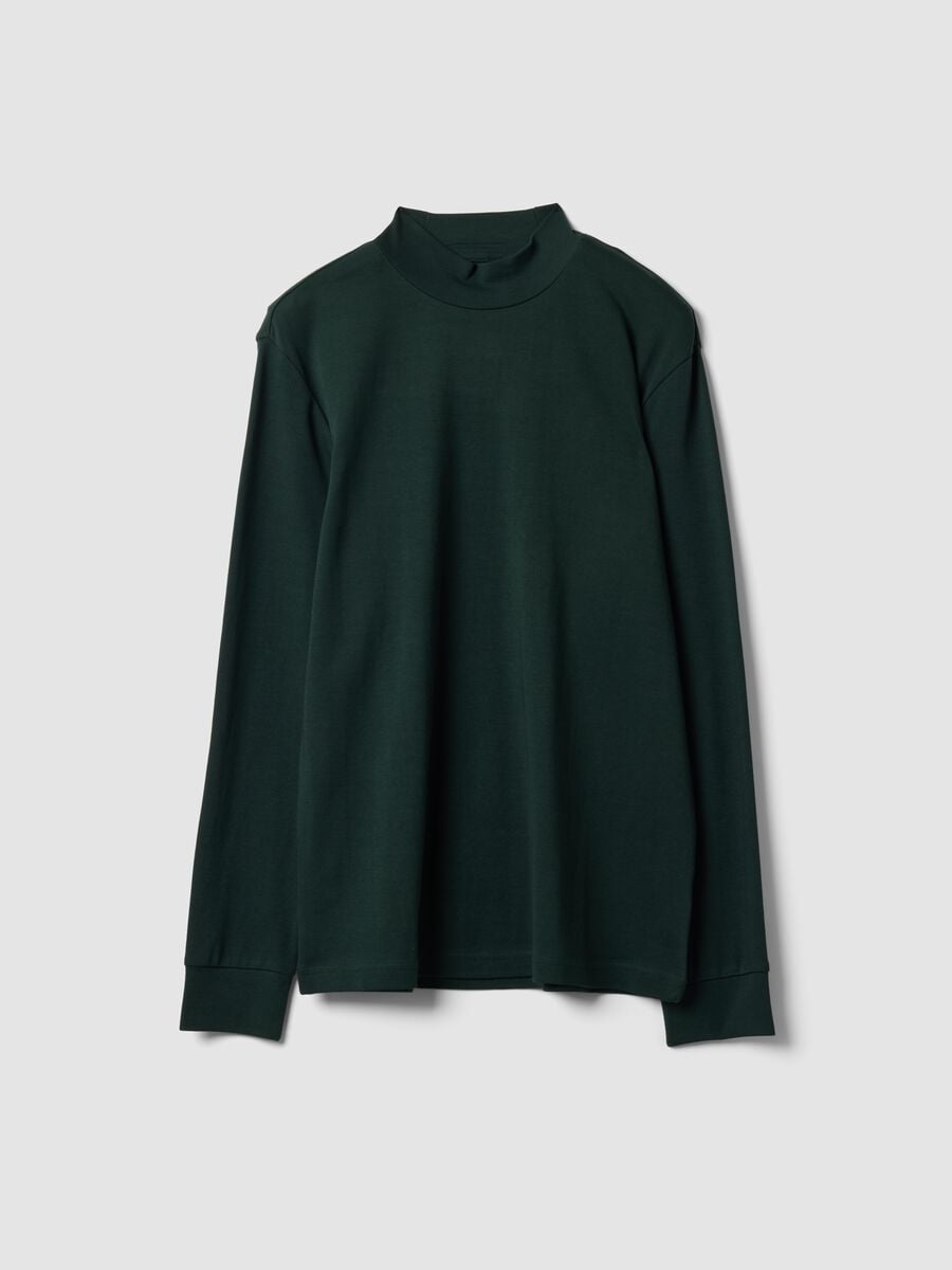 Gr&uuml;nes T-Shirt aus reiner Baumwolle mit strukturiertem Stehkragen, Regular Fit_0