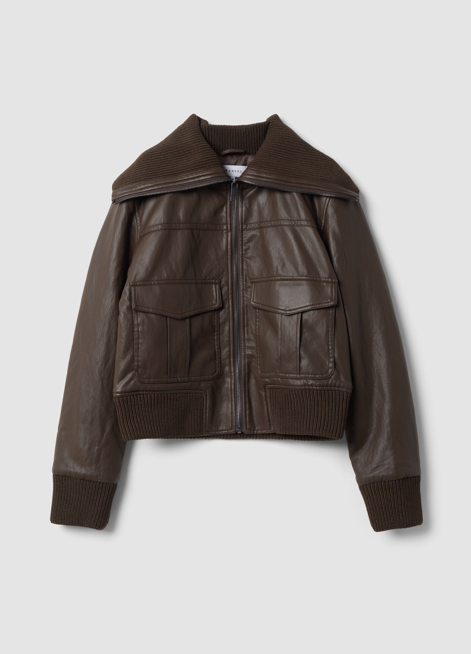 Brown viscose-blend jacket with zip