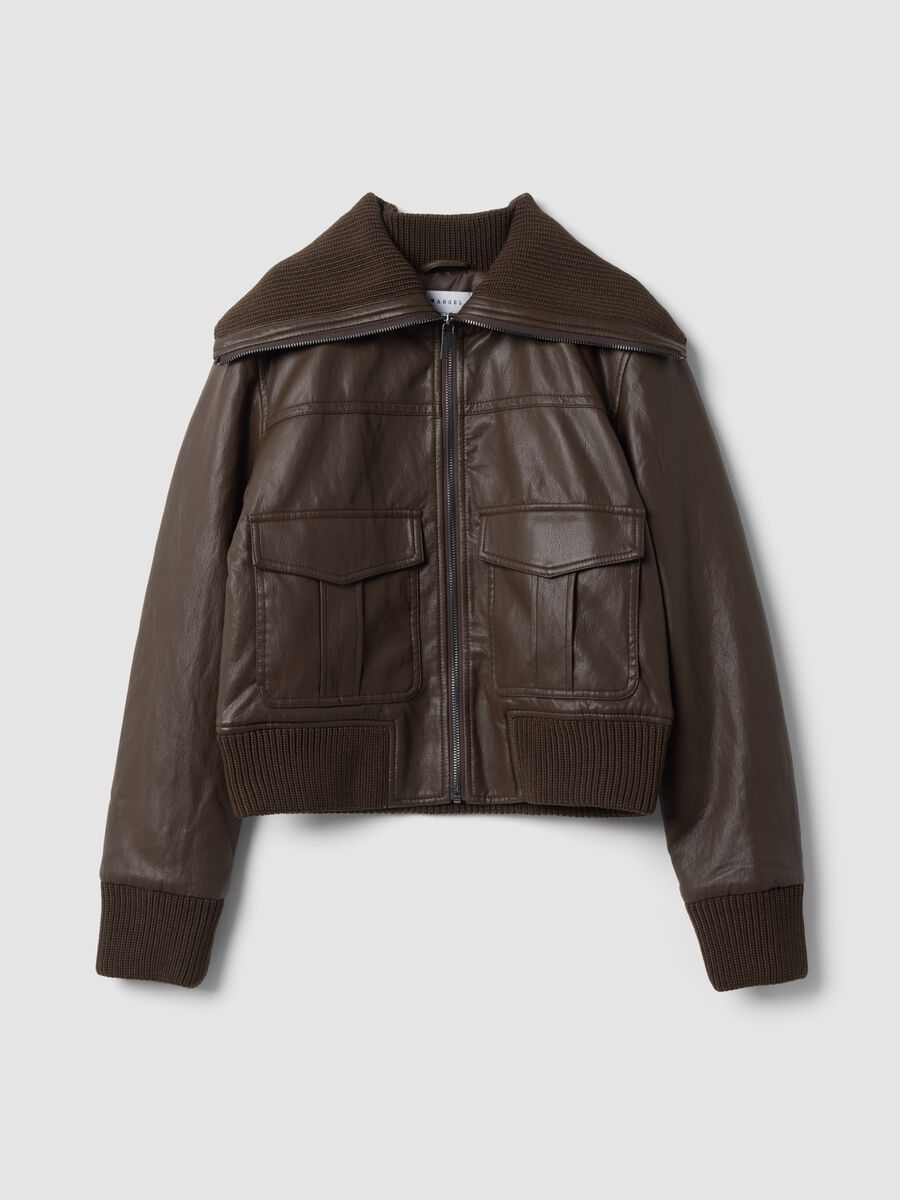 Brown viscose-blend jacket with zip_0