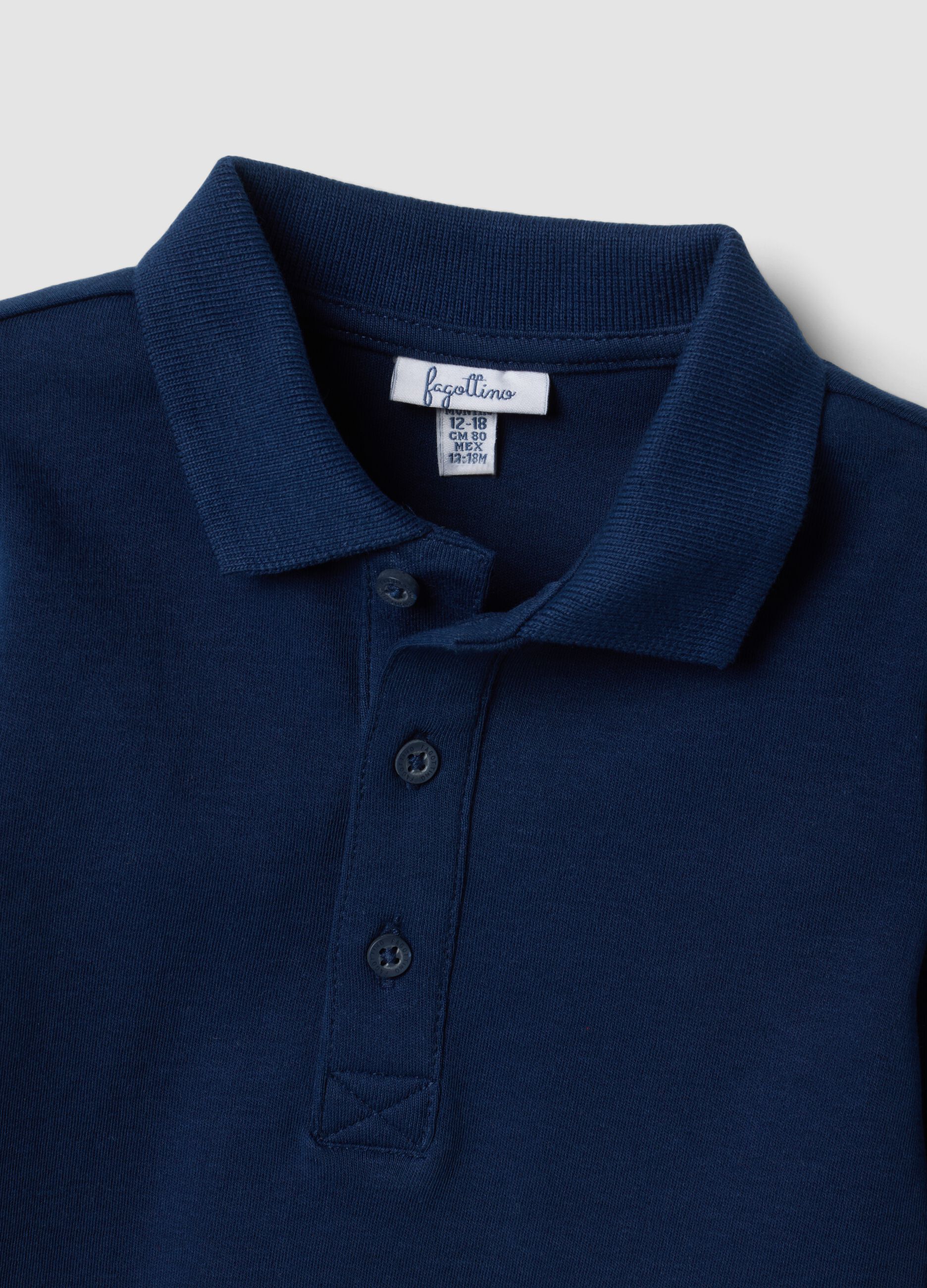 Polo blu in puro cotone organico a maniche lunghe per bimbo