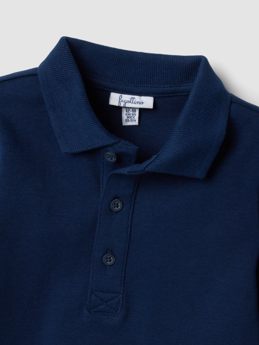 Polo blu in puro cotone organico a maniche lunghe per bimbo_2