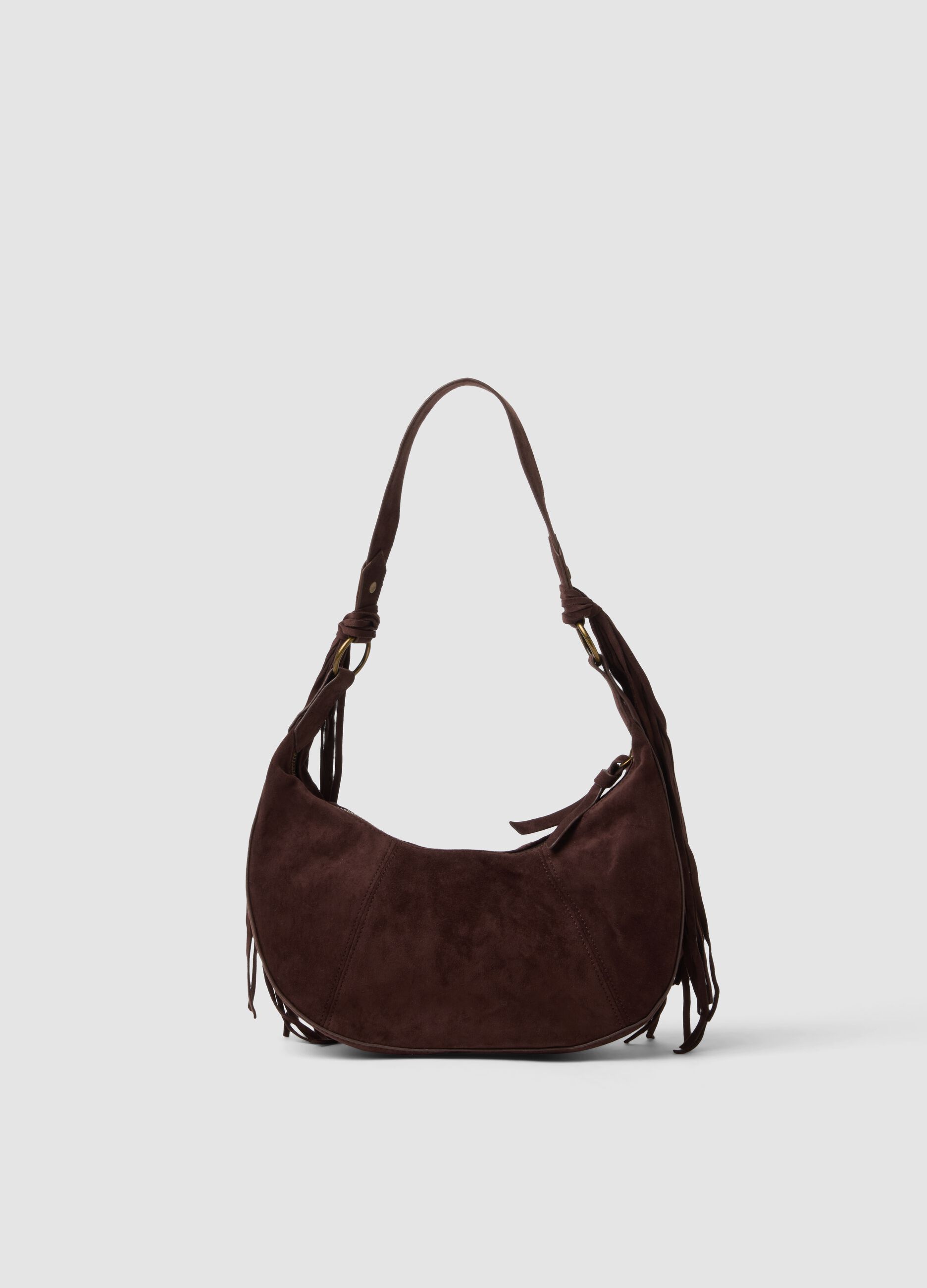 Borsa marrone a spalla con frange