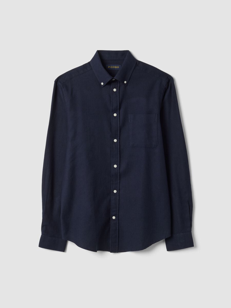 Camicia blu navy in flanella di puro cotone regular fit_0