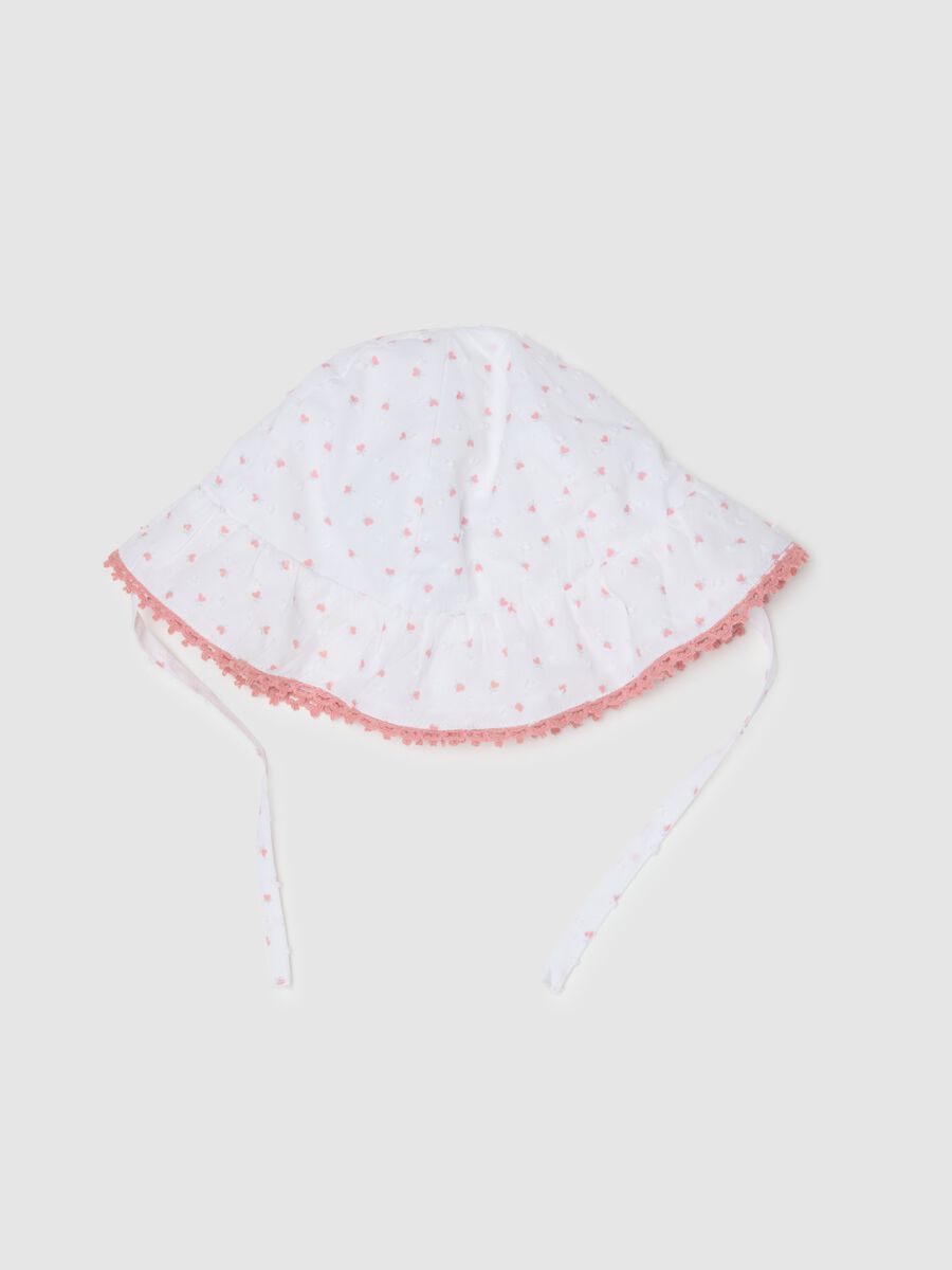 White pure cotton hat with pink trim for babies_0