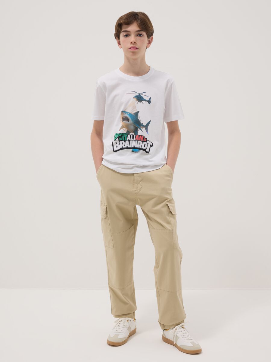 Jungen beige Cargo-Hose aus elastischer Baumwolle, Regular Fit_0