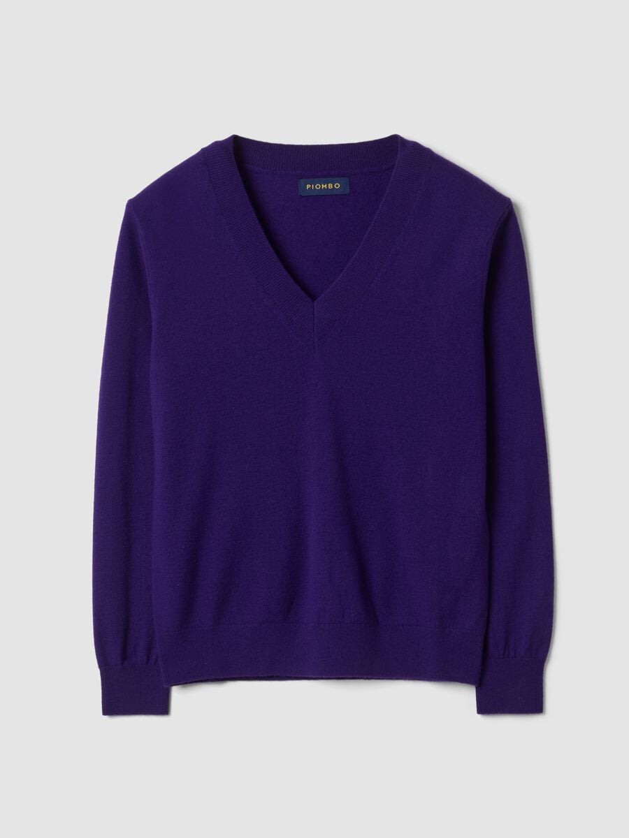 Purple pure wool jumper with deep V-neck_4
