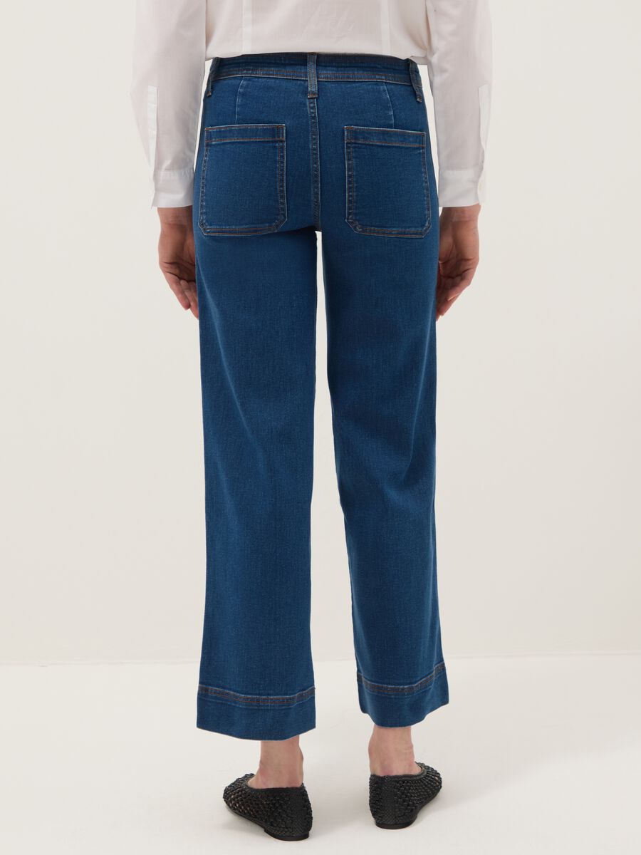 Wide leg stretch cotton blue jeans_2