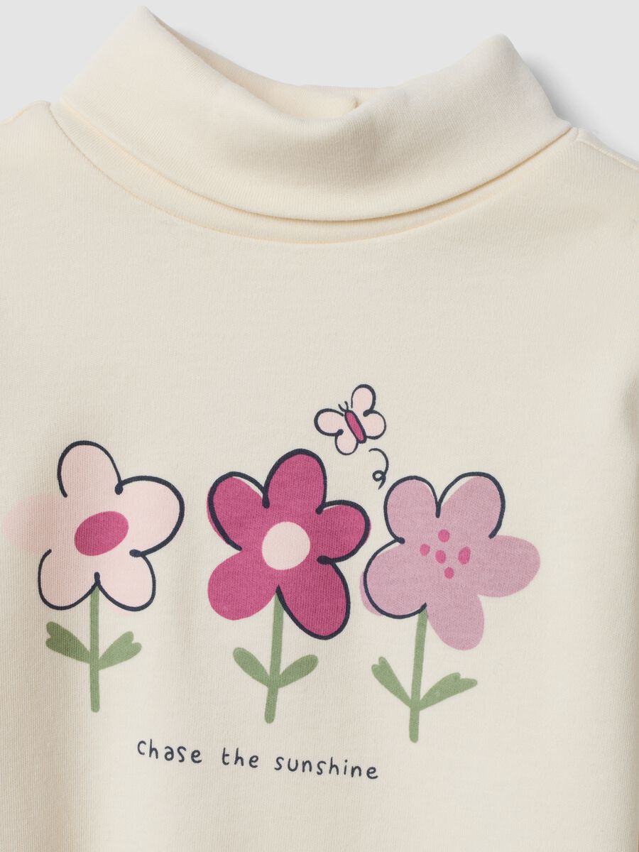 White organic cotton T-shirt with floral print_2