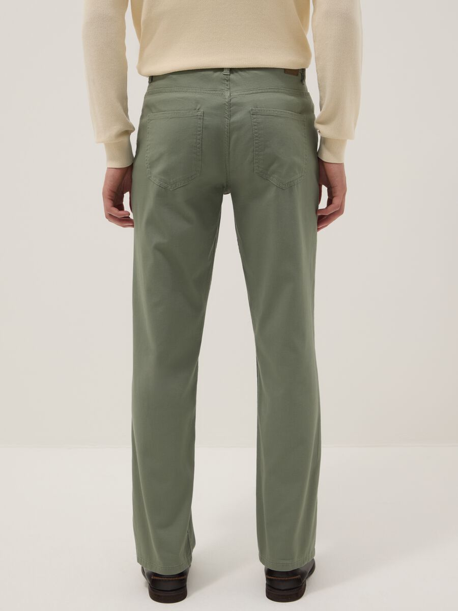 Regular fit green stretch cotton trousers_2