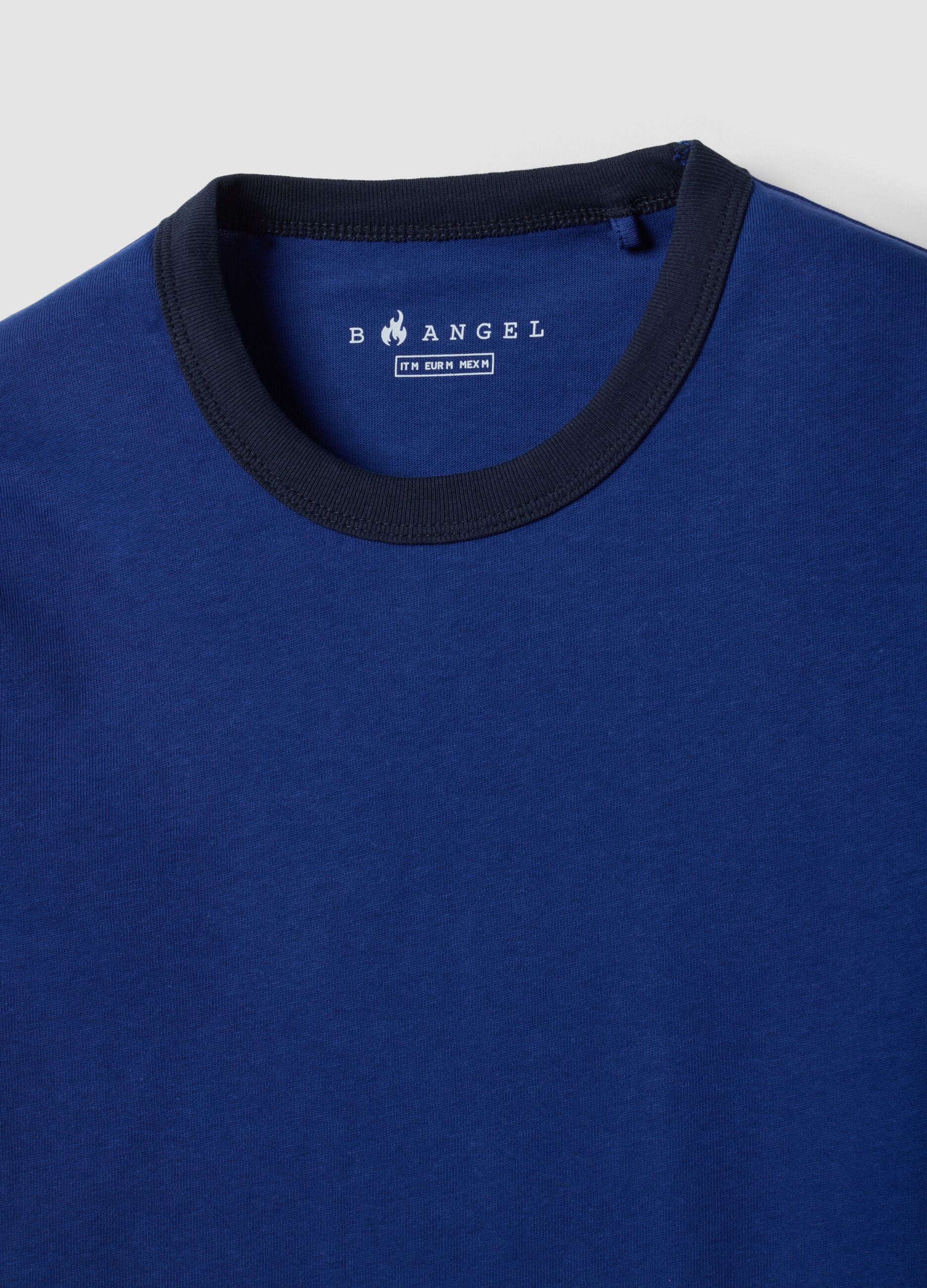 Blue fitted pure cotton T-shirt with contrast trims