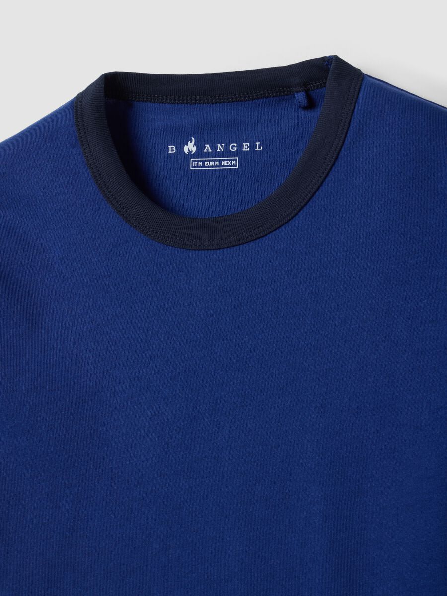 Blue fitted pure cotton T-shirt with contrast trims_5
