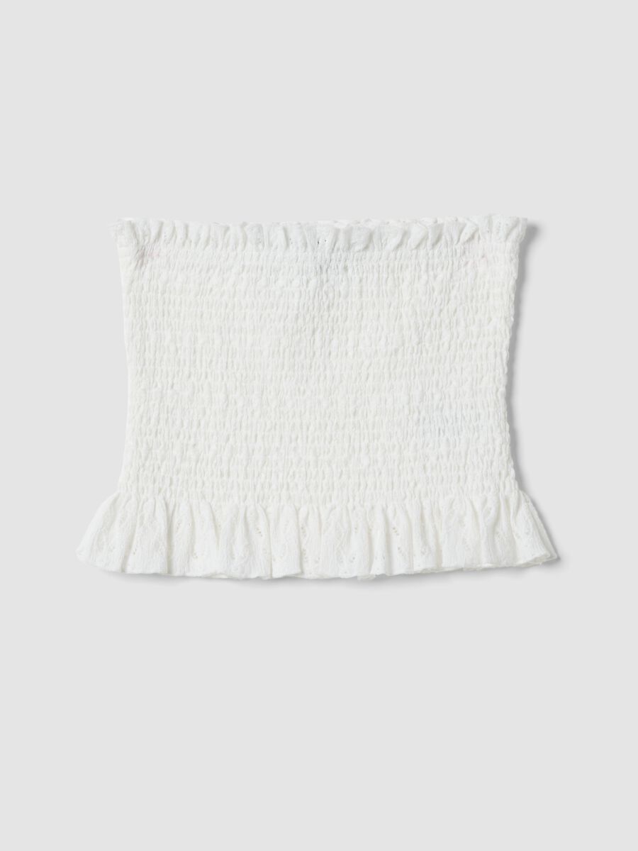 White ruched stretch-fabric top_0