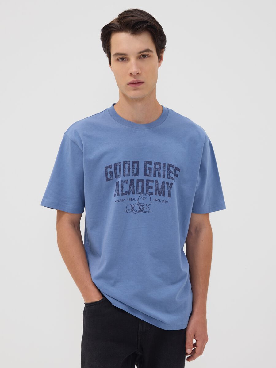 Blue pure cotton Peanuts print T-shirt, relaxed fit_0
