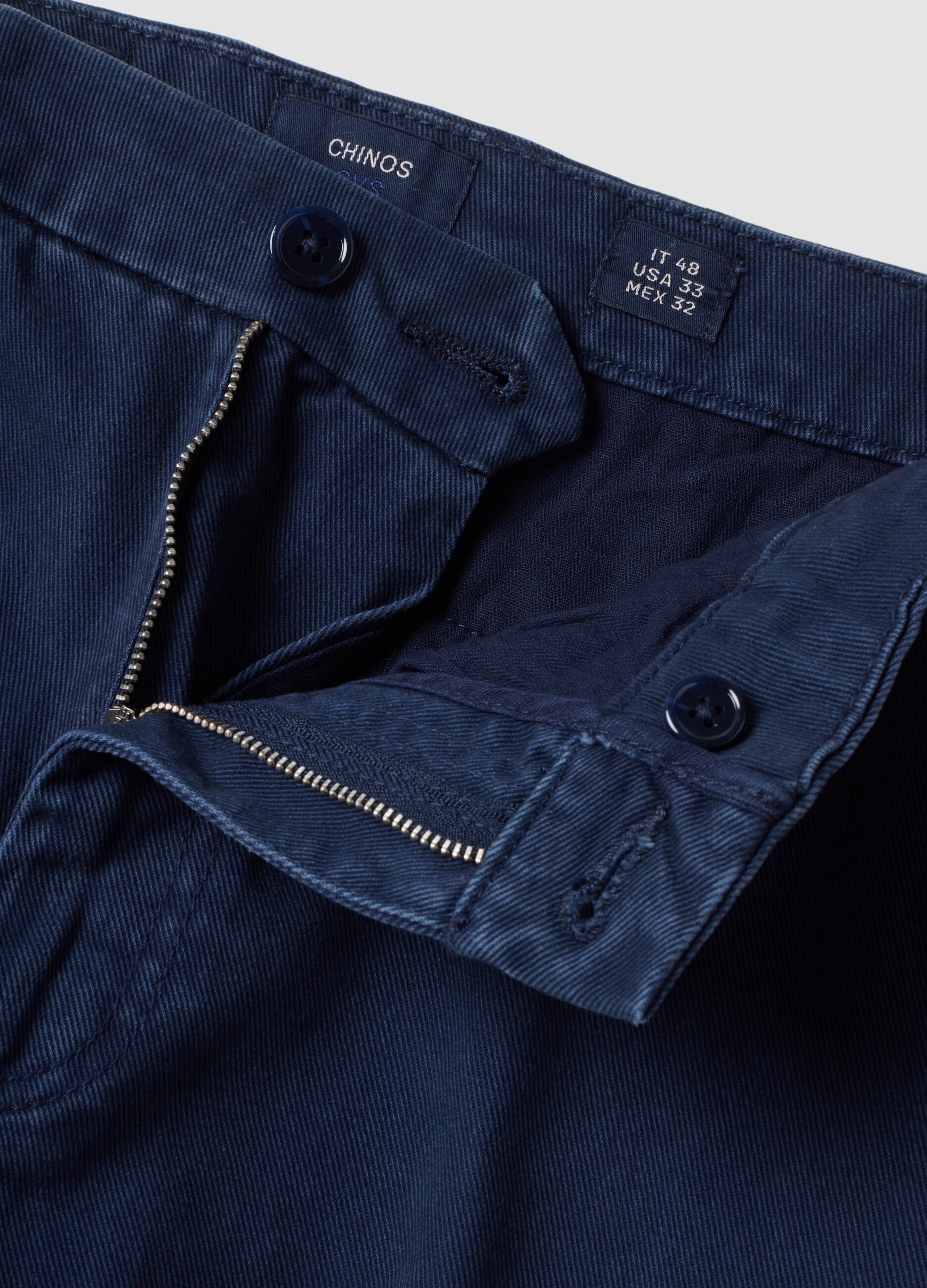 Blue pure cotton carrot-fit chino trousers