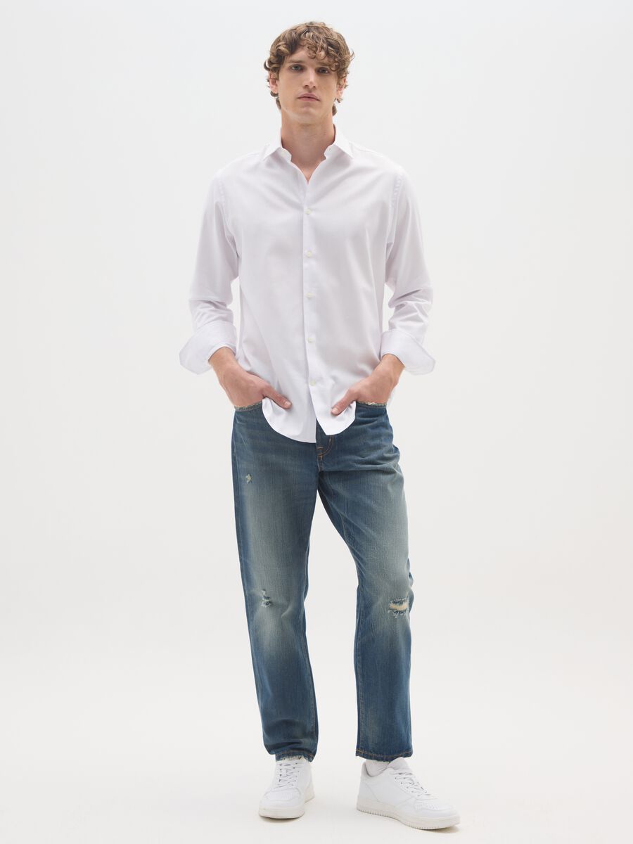 Regular tapered pure cotton denim jeans_0