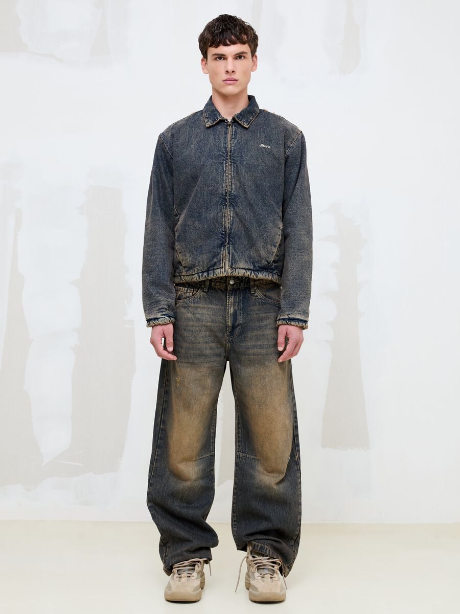 Gepolsterte Denim-Jacke in Vintage-Dunkelblau_2