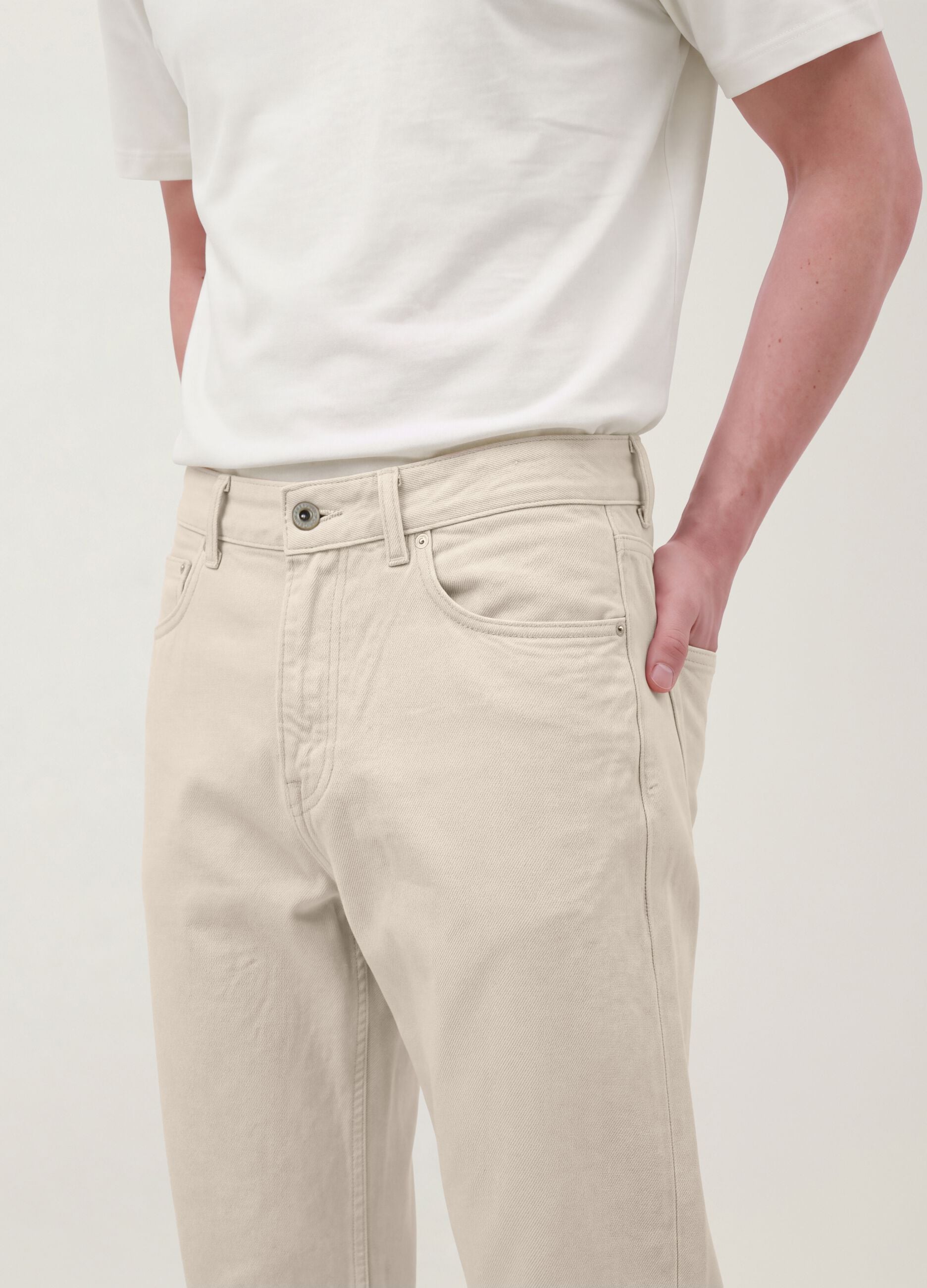 Beige Straight-Fit-Jeans aus reinem Baumwolltwill