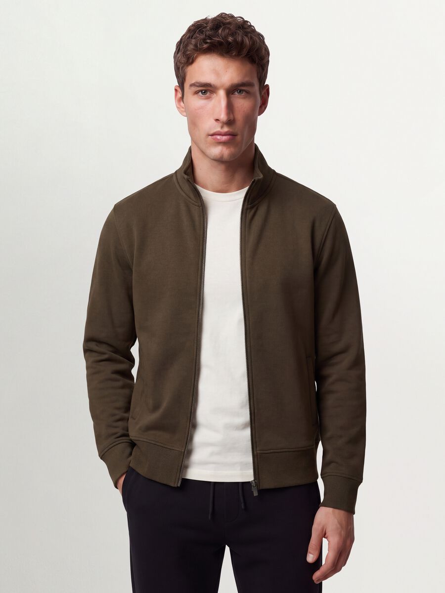 Green cotton-blend regular-fit sweatshirt with zip and crew neck_0