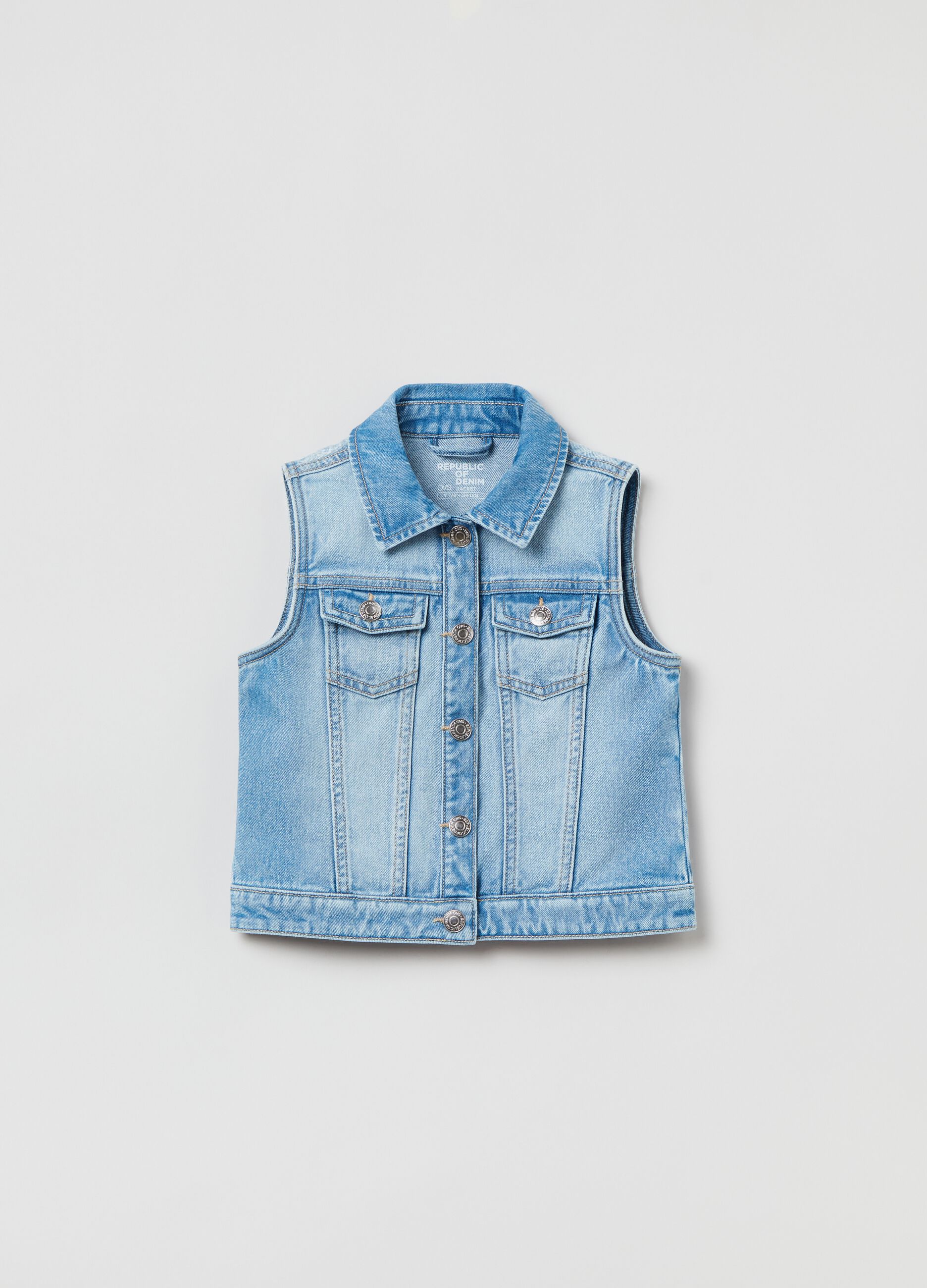 Denim gilet with washed effect