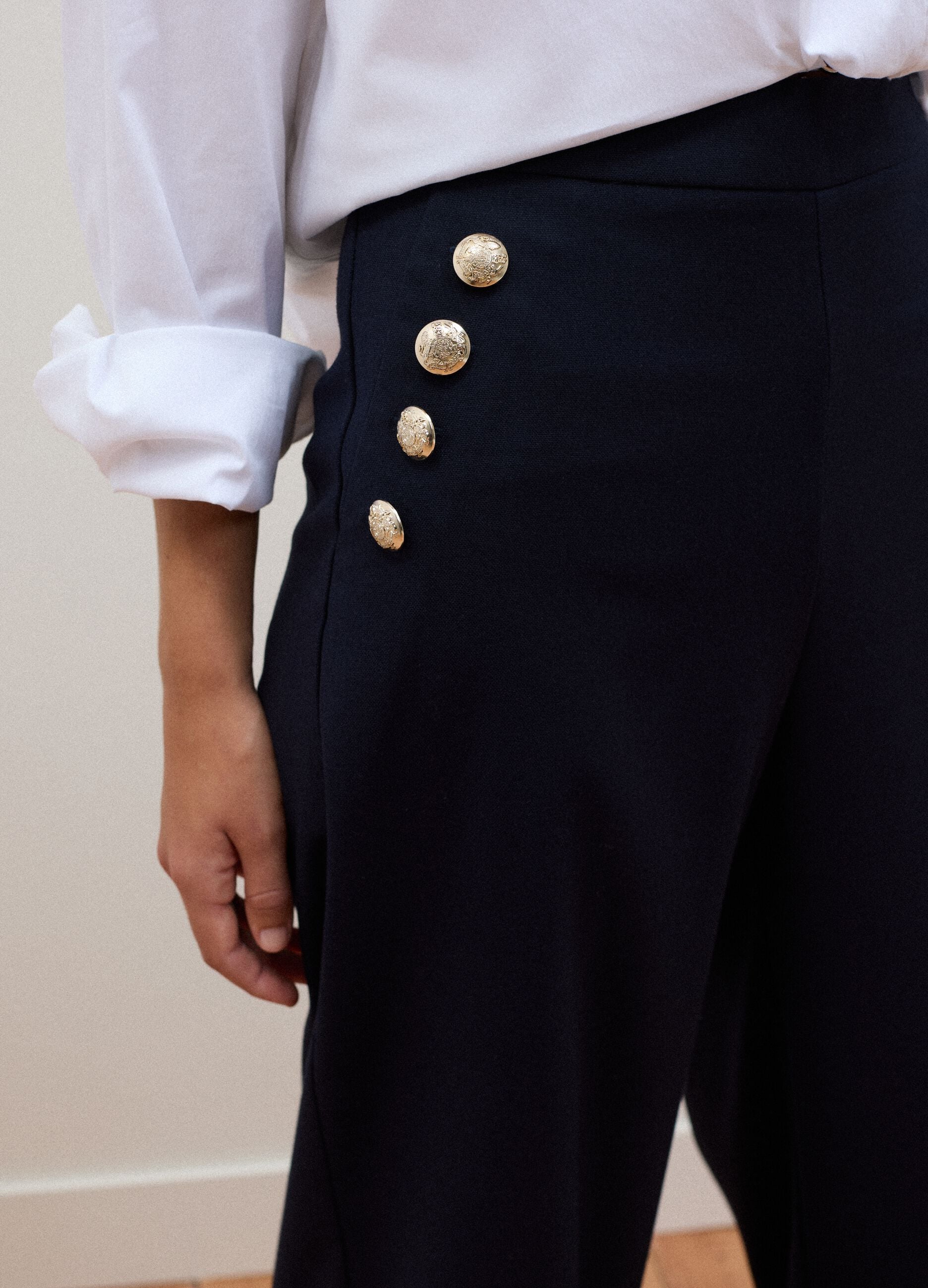 Blue stretch viscose straight-fit trousers