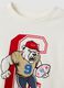 T-shirt bianca in puro cotone a girocollo con stampa orso per bambino_2