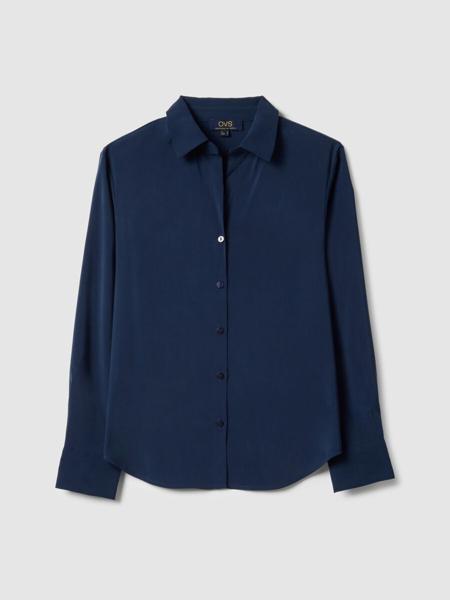 Blue Long Sleeve Shirt in Viscose Blend Regular Fit_4