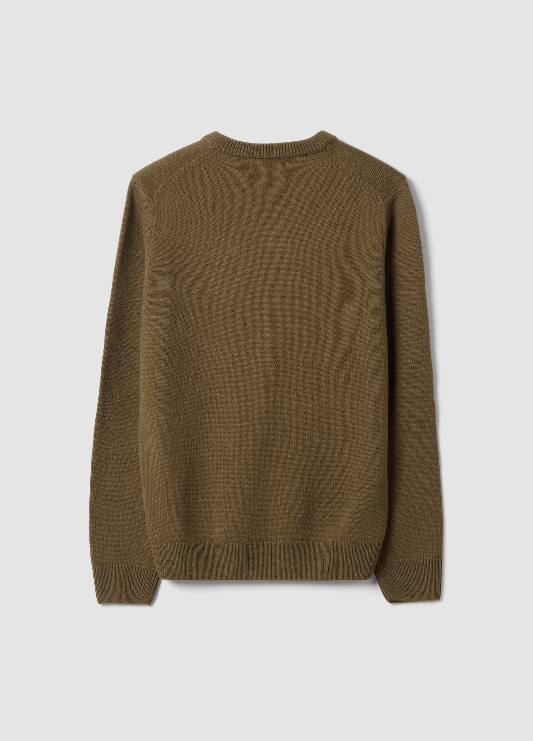 Olivgr&uuml;ner V-Ausschnitt-Pullover in Regular Fit