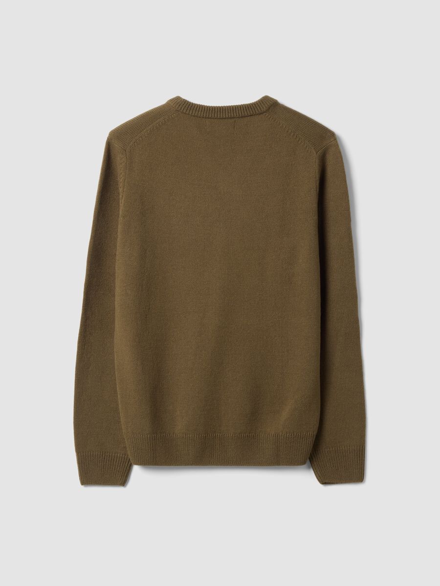 Olivgr&uuml;ner V-Ausschnitt-Pullover in Regular Fit_2