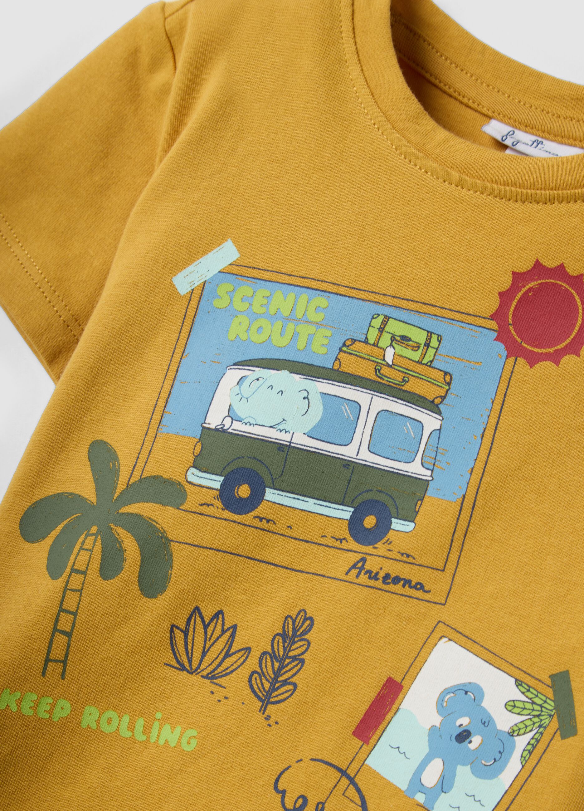 Gelbes Kurzarm-T-Shirt aus reiner Baumwolle