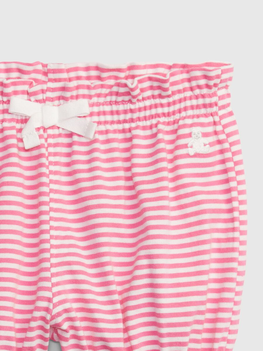 Shorts in cotone a righe con profili arricciati _2