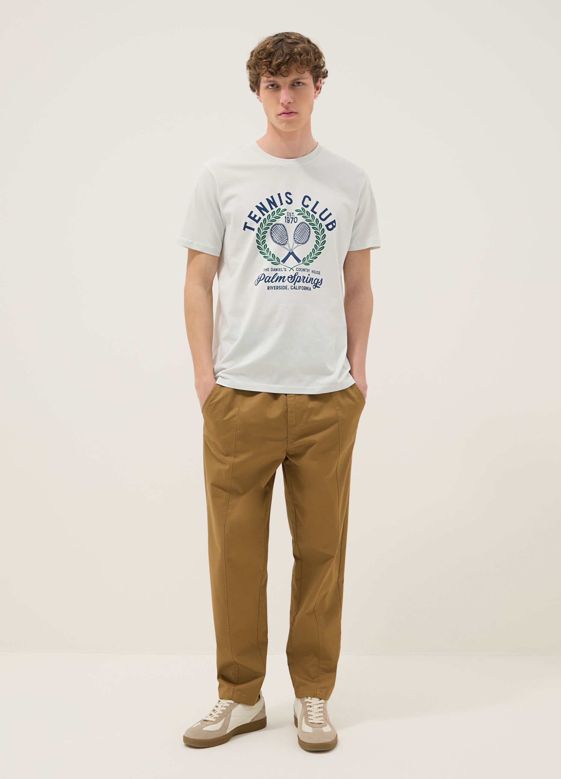 Wei&szlig;es T-Shirt mit Print aus reiner Baumwolle im Regular Fit