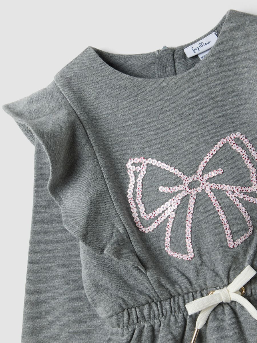 Grey cotton-blend dress with ruffles and bow for baby girl_2