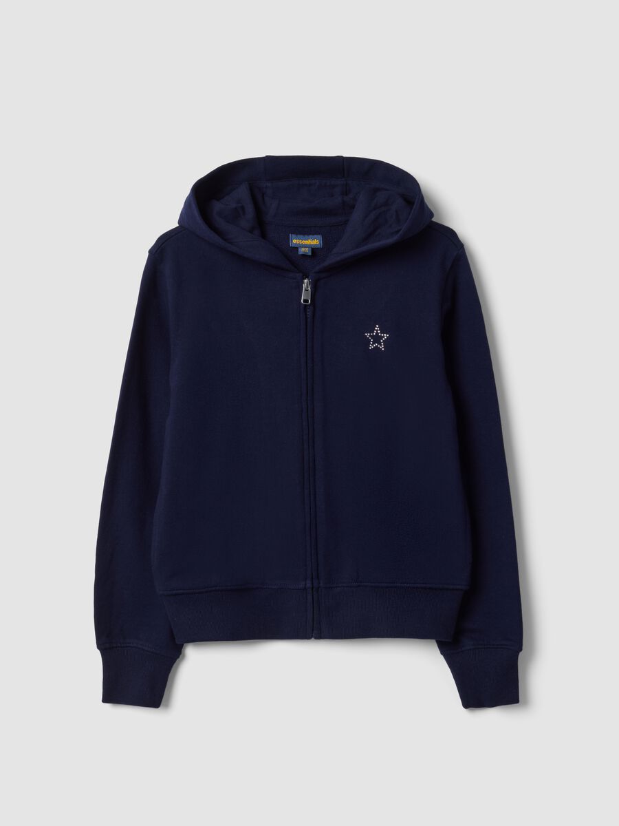 Blue organic cotton hooded zip-up sweatshirt with star detail for girls_4