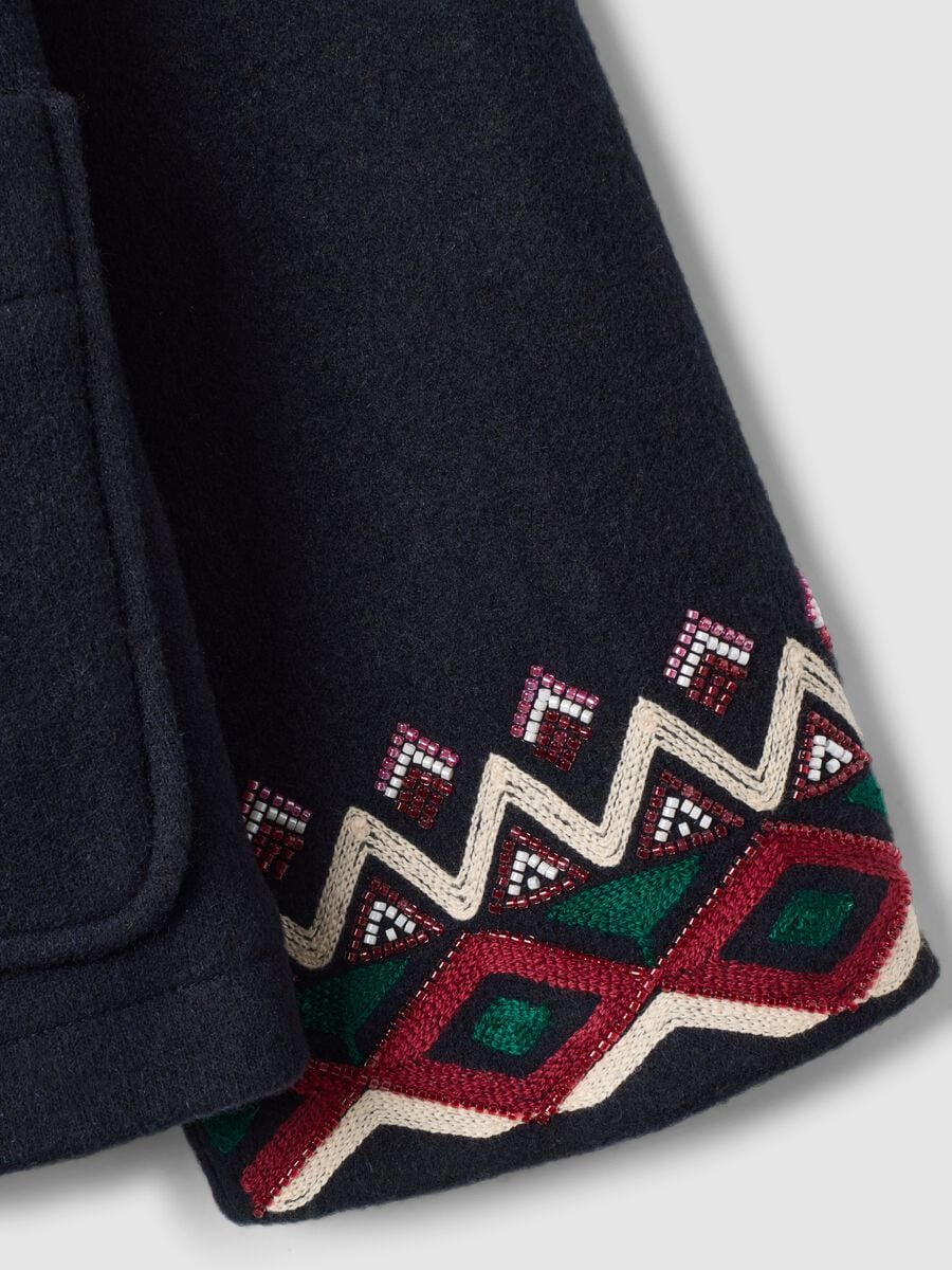 Blue wool-blend coat with geometric embroidery_1