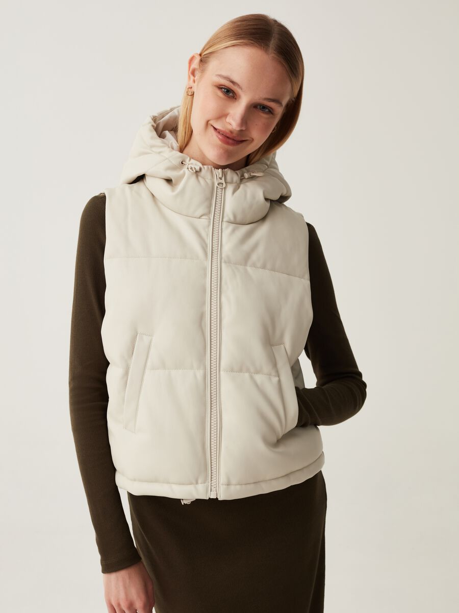Full-zip quilted gilet with glossy effect_0