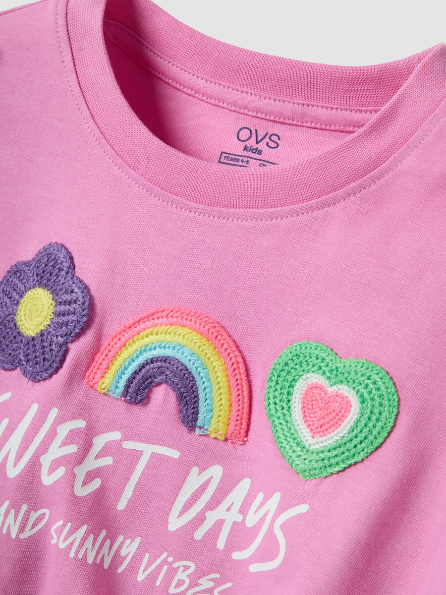 Pink pure cotton girls&rsquo; boxy-fit T-shirt with appliqu&eacute;s_3
