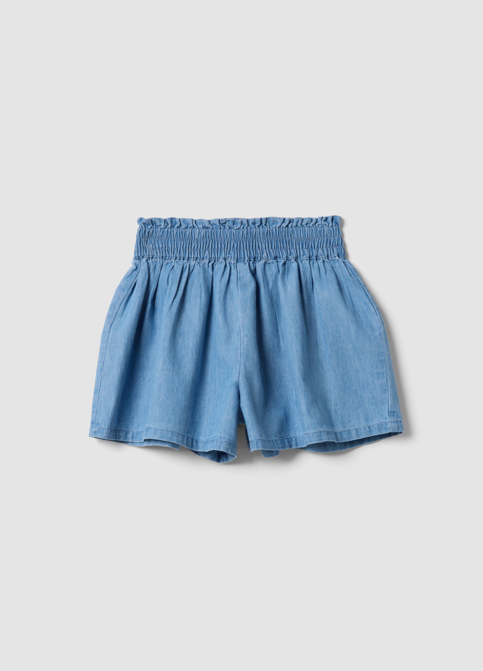 Girls&rsquo; light blue pure cotton denim shorts, regular fit
