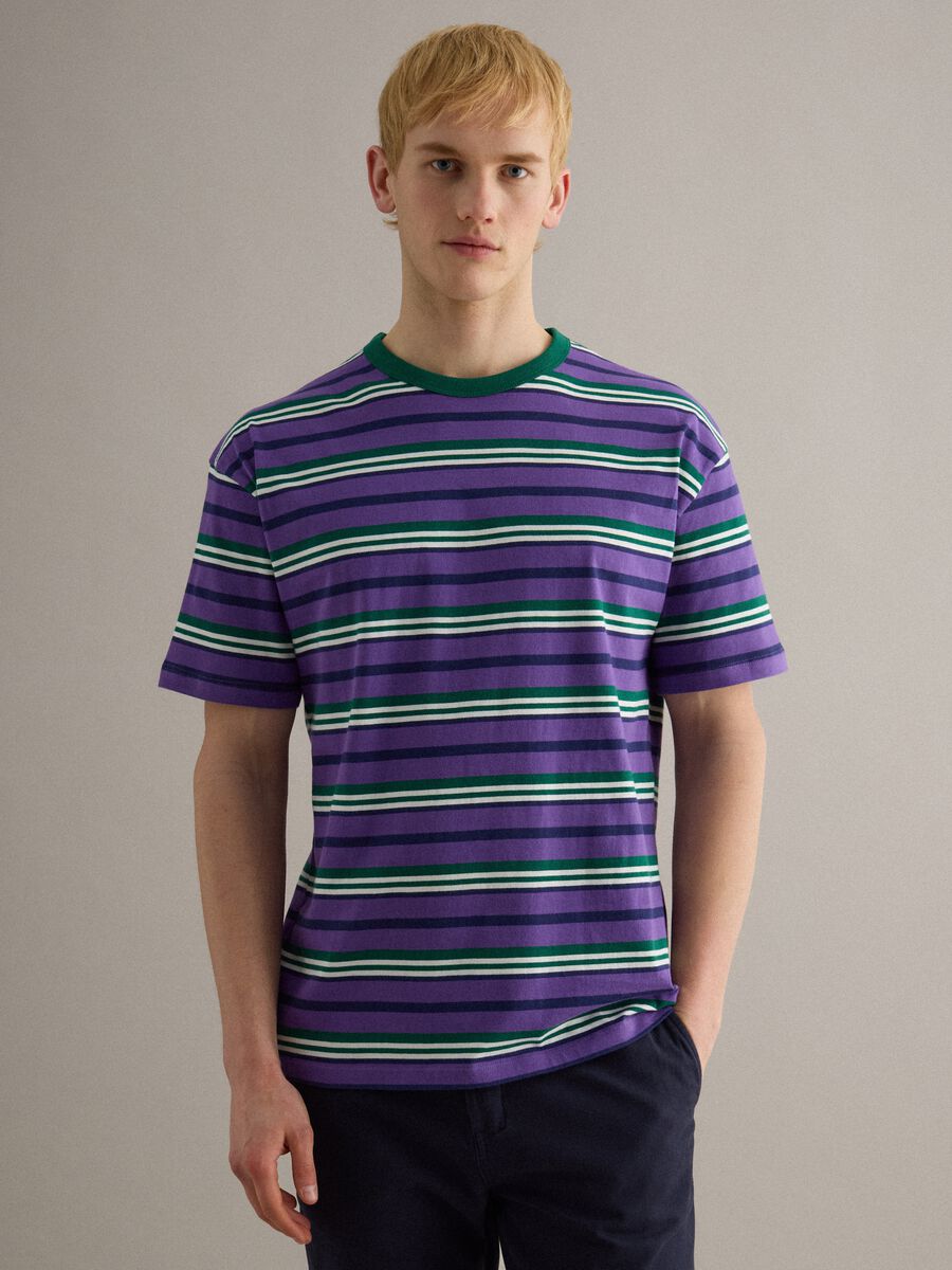 Multicolour striped pure cotton t-shirt regular fit_1