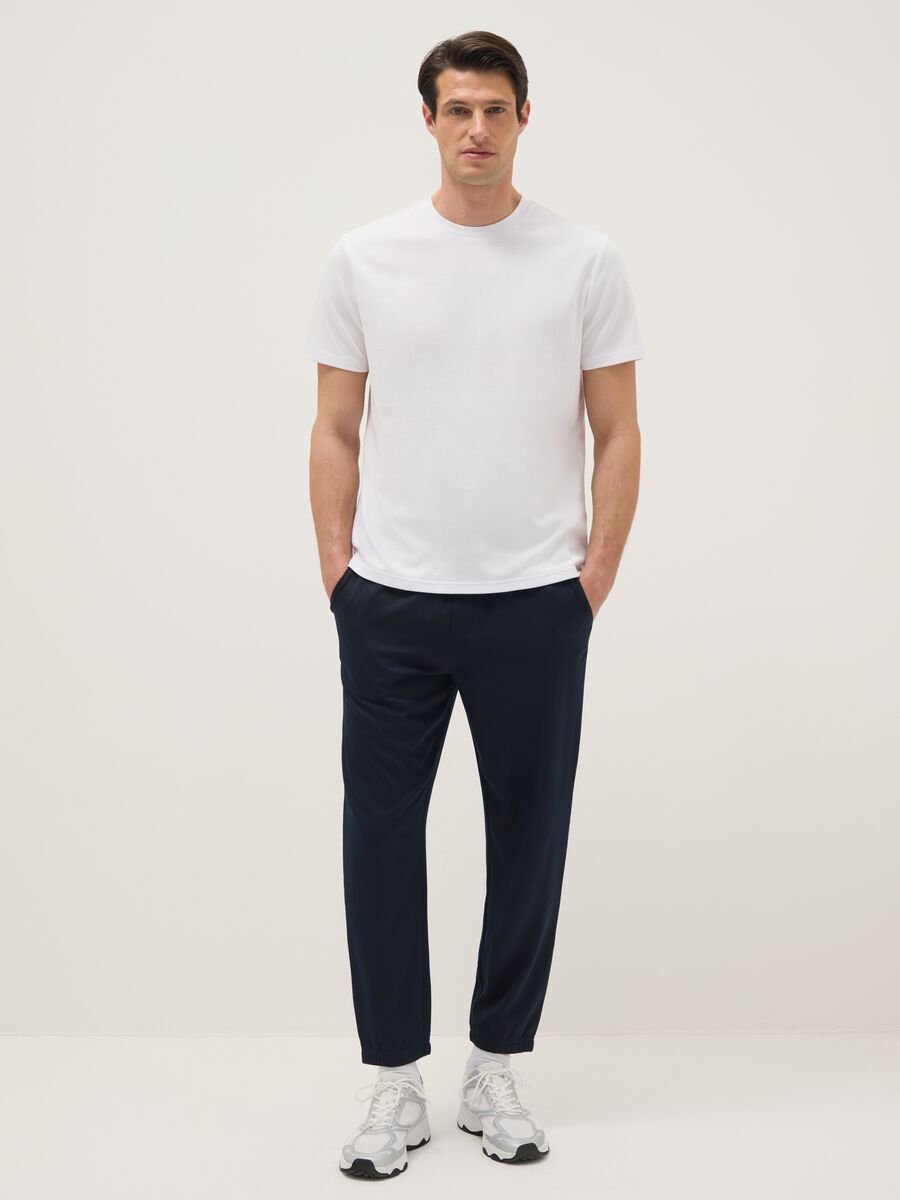 White Cotton Blend Crew Neck T-shirt Regular Fit_1