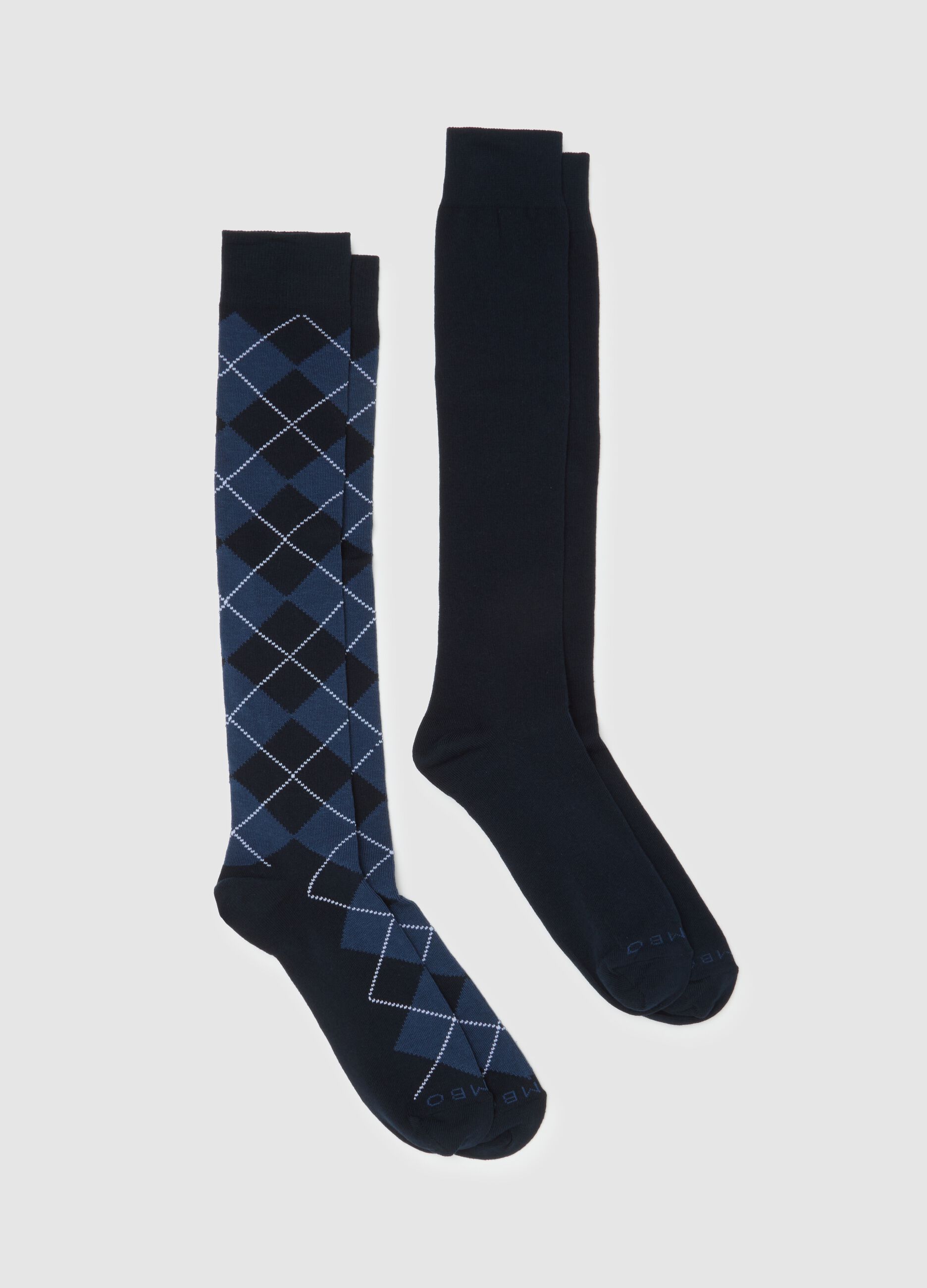 Two-Pack of Long Blue Cotton Stretch Socks
